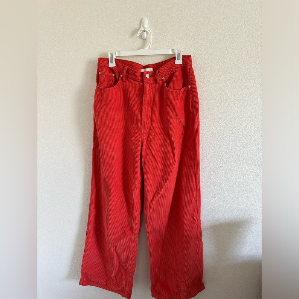 Vibrant Orange Corduroy Wide-Leg Pants